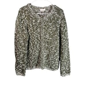 Christopher & Banks Womens XL Cardigan Sweater Marled Olive Green Zip  Front